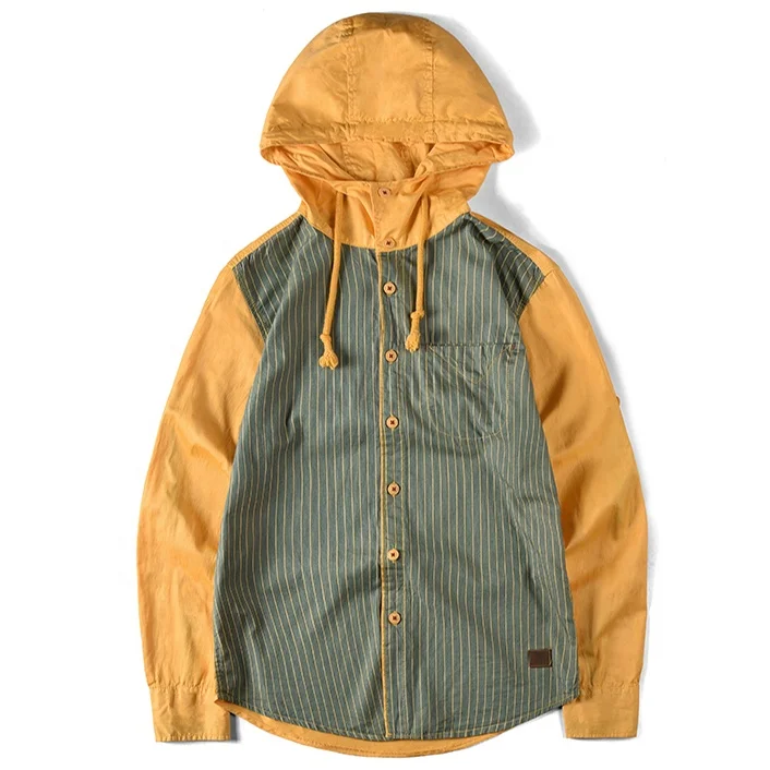 

Factory direct sale Custom fashion stripe long sleeve hooded mens shirt, Blue;pink;orange