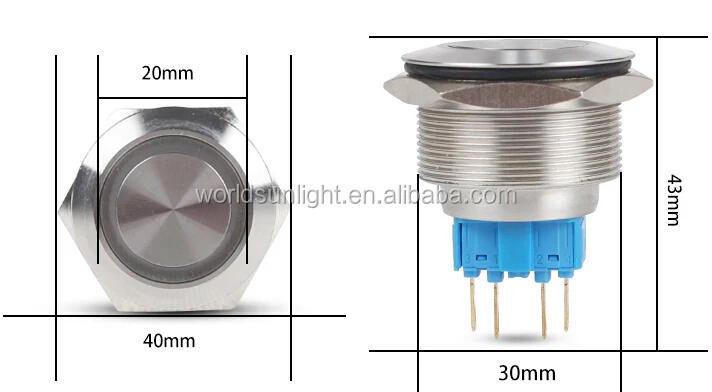 30mm 5A momentary illuminated led light type waterproof metal push button switch