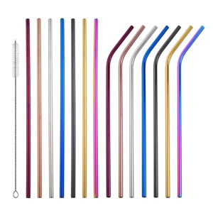 Image of wholesale eco friendly edible metal straws set reusable drinking stainless steel straw with cleaning brush