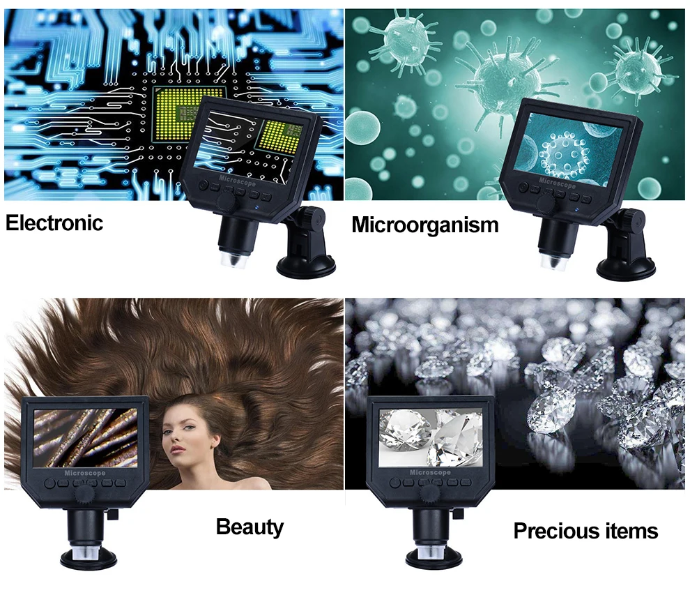 600X Digital Microscope 4.3" LCD USB Mini microscopio Video Camera Recorder HD 3.6 Mega Pixel with 1080P/720P/VGA Wide Usage