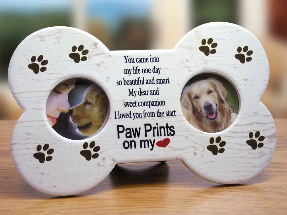 Dog Memorial Frame Bone Shaped Double Picture Paw Prints On My