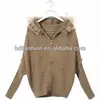 Ladies zipper cotton knitted cardigan hooded sweater