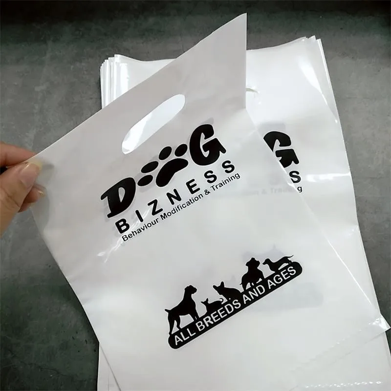

Biodegradable Custom Design Shopping Packaging Die Cut Bag Merchandise Handle Plastic Bags With logo Print