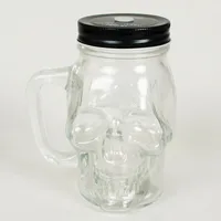 

450ml 16oz skull shape glass mason drinking jar with handle and lids