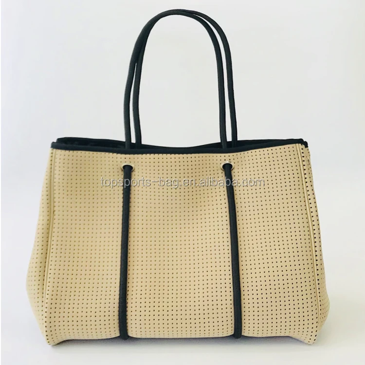 

Perforated Simple Solid Color Plain Weekender Neoprene Shopping Bag Beach Tote