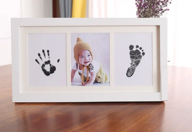 婴儿的手印足迹记忆套件图片木框与墨水垫新的婴儿成长礼物