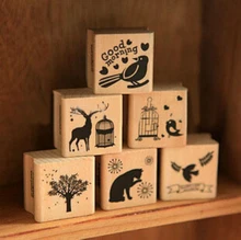 New Vintage Animal Series Wood Scrapbooking Stamp Wholesale Stamping Gift 6 Designs Label Indexes & Stamps H0910