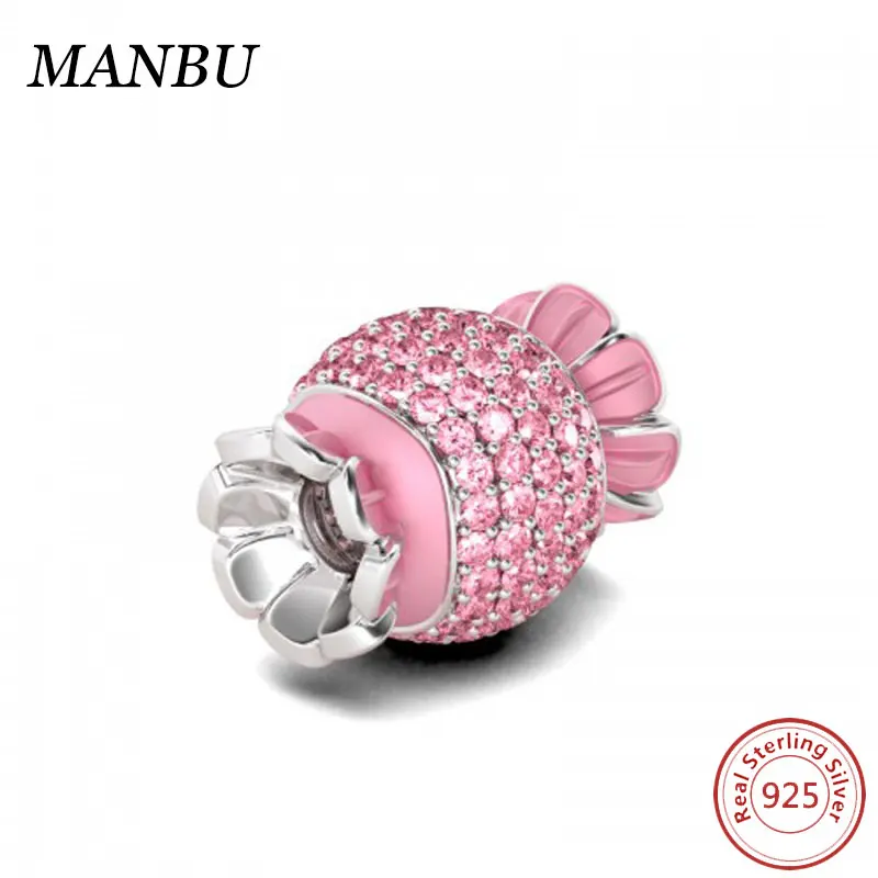 candy micro pave pink cz charms antique sterling silver fits for pandoras charms JF8957-Y
