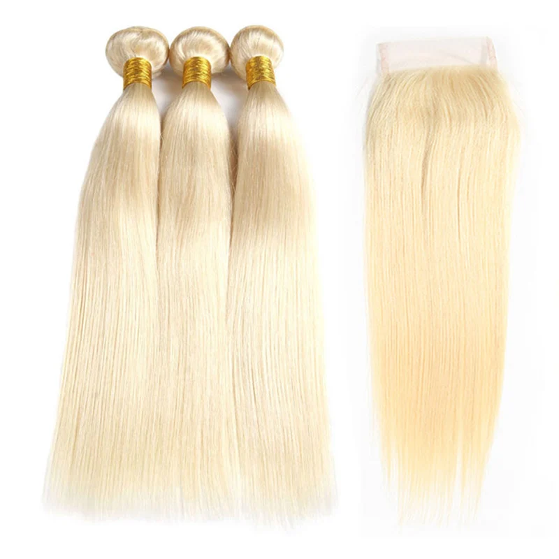 

Straight 613 Blonde Bundles with Lace Closure Wholesale Cuticle Aligned Hair Virgin #613 Blonde Hair Extensions