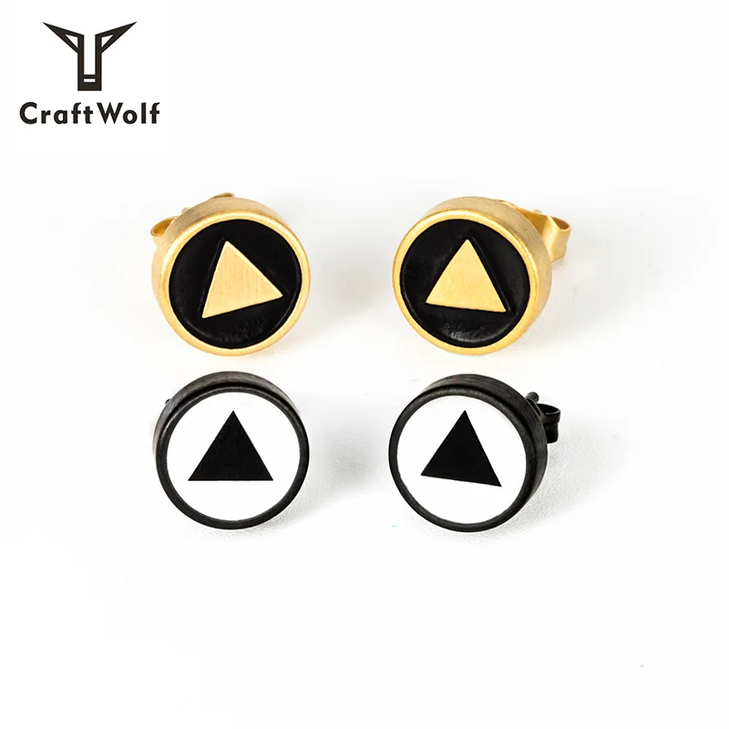 

Craft Wolf Custom Trendy Geometric Stud Earrings Ear Rings for Women Men, Black;gold