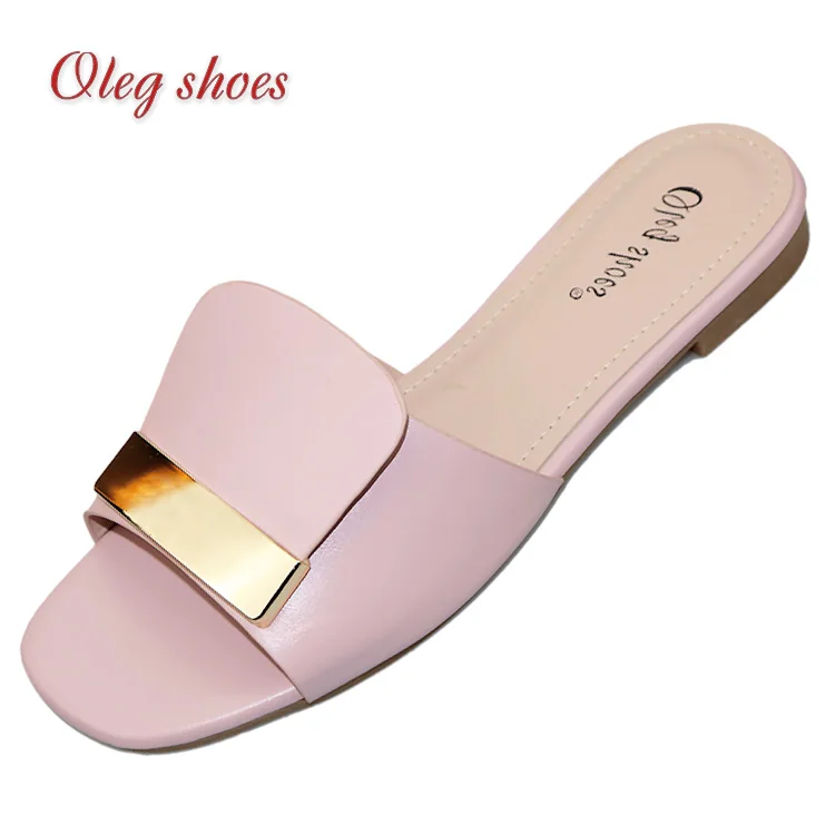 

Olegshoes Name brand 2021 casual shoes women fashion wholesale pu ladies flat designer slides women slippers for women slippers, Black, apricot,pink