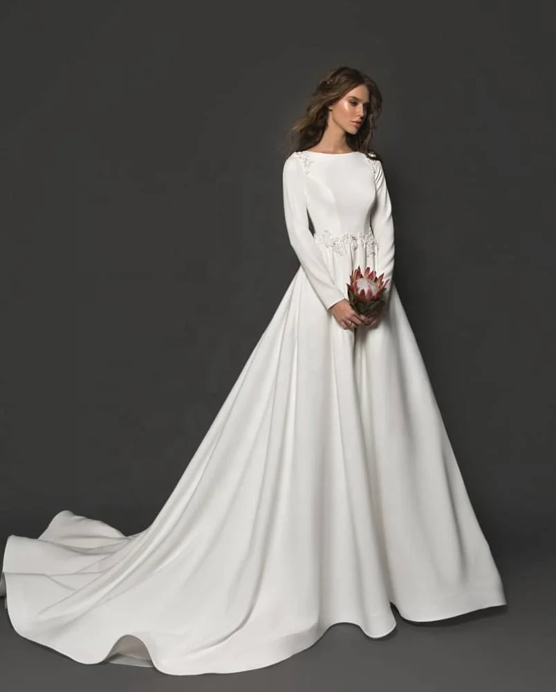 long sleeve satin wedding gown