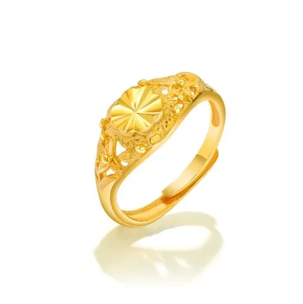 KJ00306 AngryCat Adjustment Never Fading Thick Yellow 18K Gold Geometric D Shape Band Engagement Finger Wedding Ring For Women