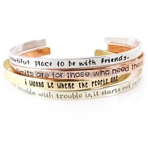 Inspirational Quote Gold Cuff Bracelet Stainless Steel Personalized Unisex Mantra Bracelets Band Cuff