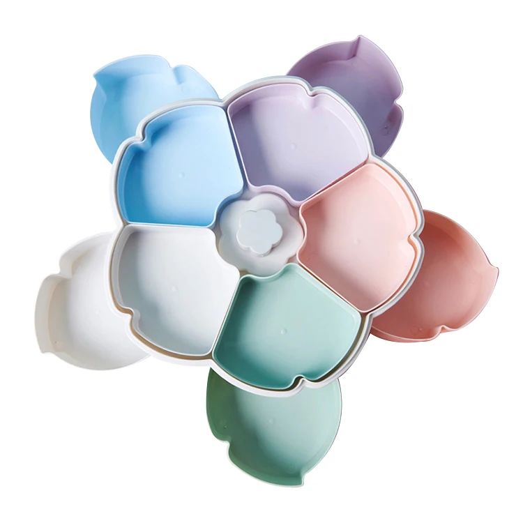 Best Selling New Products Creative Colors Wheat Fiber Multifunction Snacks Dishes 5-10 Grids Candy Fruit Tray Rotating Plate