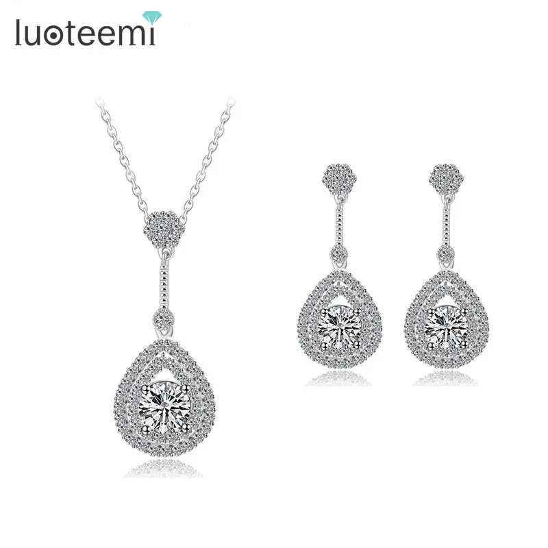 

LUOTEEMI Top Quality Beautiful Wedding Gift Women Party Luxury Sparkling Cubic Zirconia Necklace Earring Bridesmaid Jewelry Sets