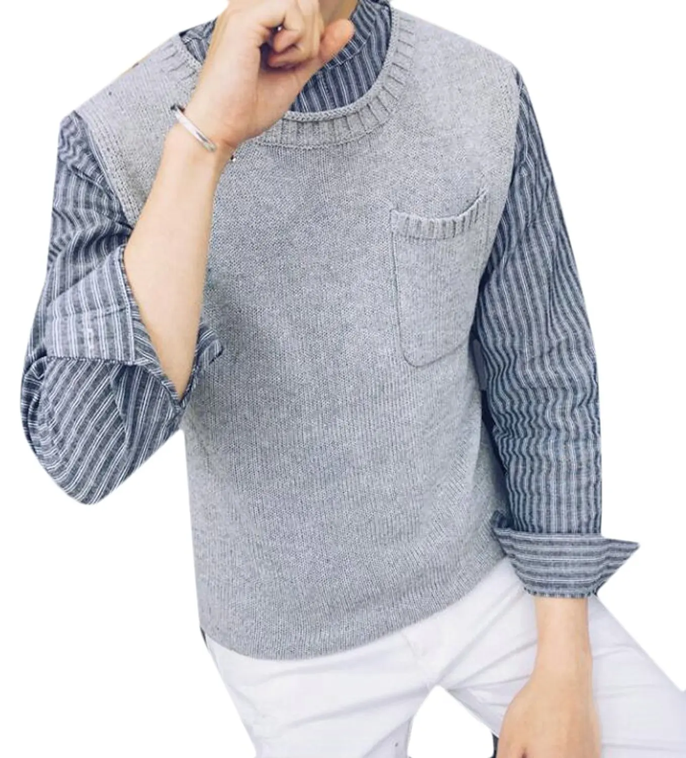 ONTBYB Mens Winter Knitwear Knitted Round Neck Autumn Leisure Pullover Sweaters