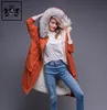 Elegant Design Bright Orange Women's Winter Coat Lamb Fur Lined Parka Jacket