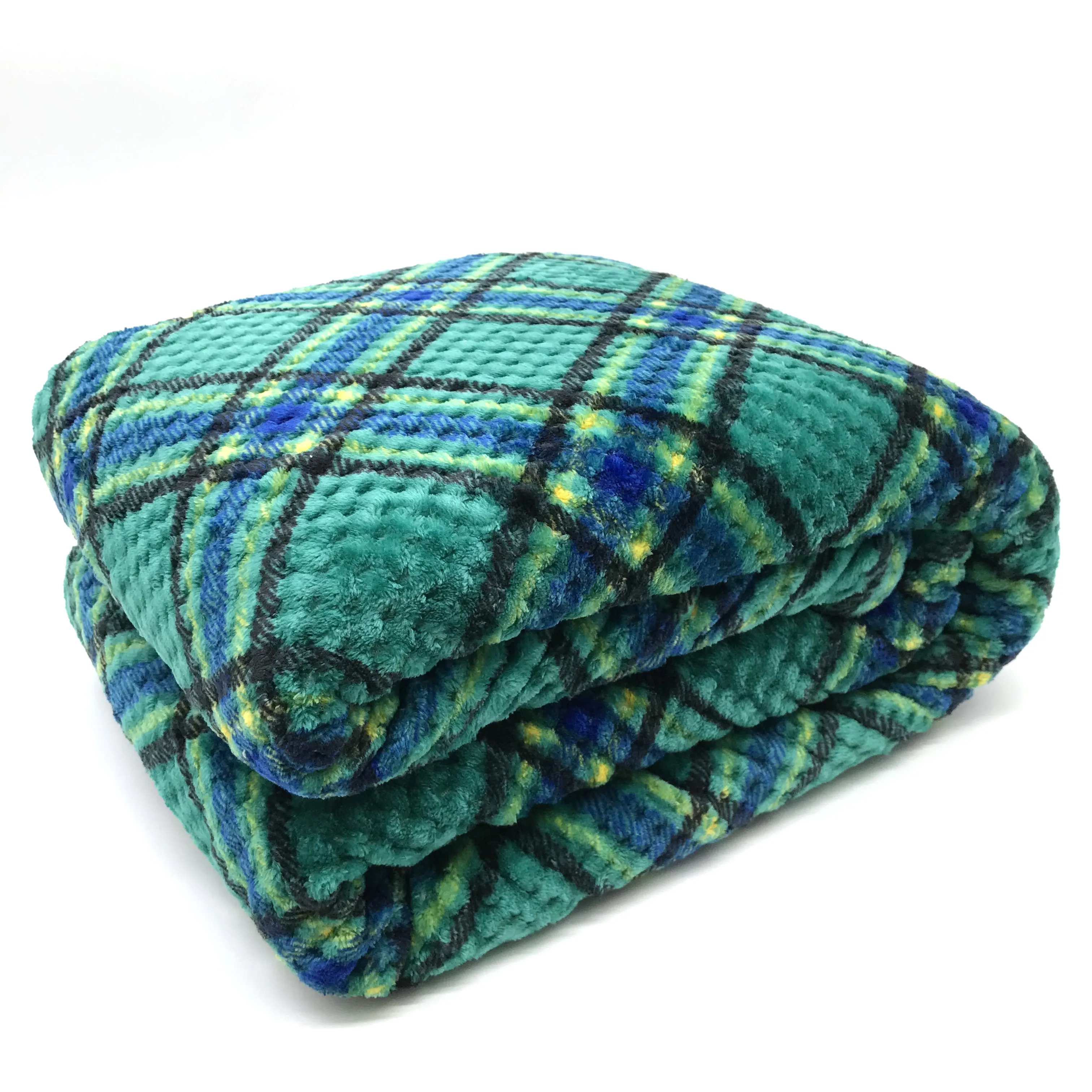 Green 100 Polyester Flannel Fleece Double Layered Blanket Throw With