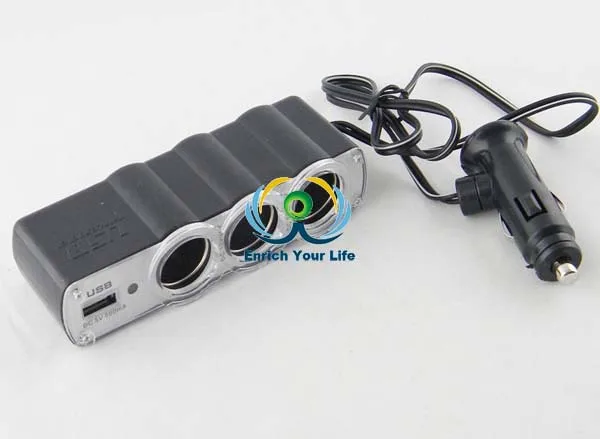 Car 1 TO 3 Cigarette Lighter Multiplier with USB Charger