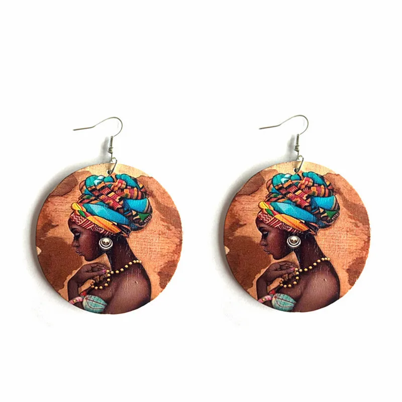 

Round Engraved Wooden Picture Type Earrings Jewelry Type African Wooden Earrings