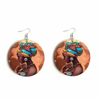 

Round Engraved Wooden Picture Type Earrings Jewelry Type African Wooden Earrings