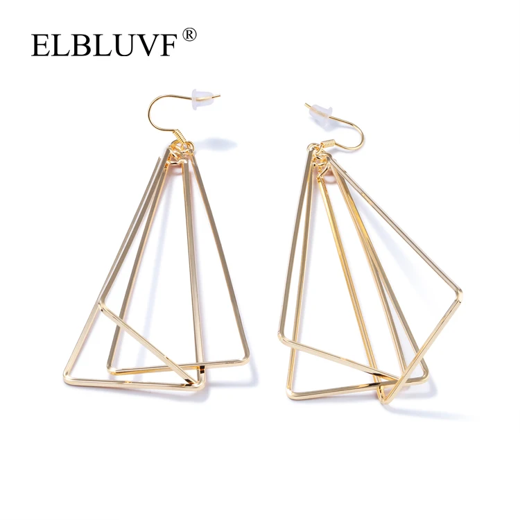 

ELBLUVF Copper Alloy Big Triangle Shape Earrings Jewelry For Girls Women Ladies, Gold