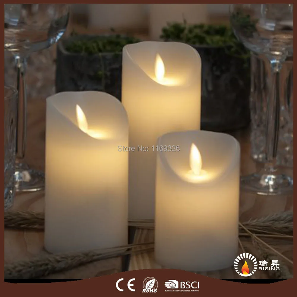 Christmas Decor. LED Pillar wax candles Dancing wick flame