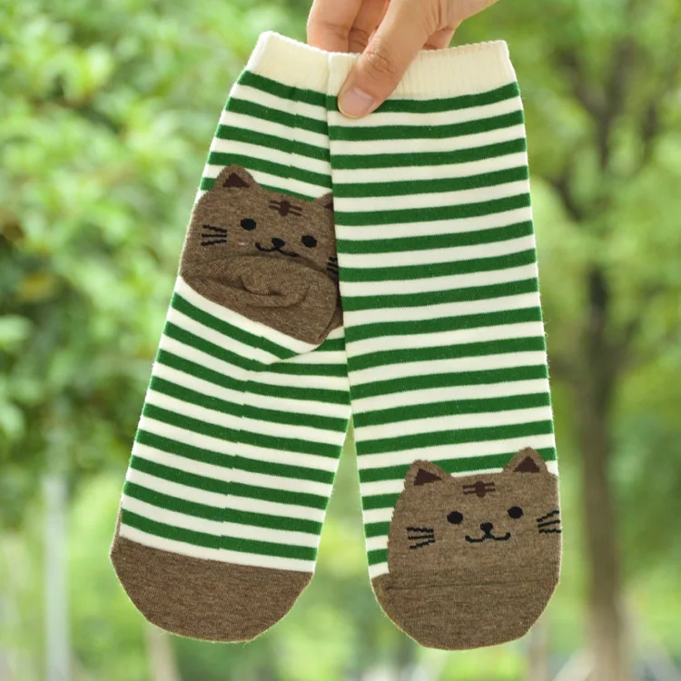 

Z264 Girl Cat Socks Cute Cartoon Striped Pattern Women Cotton Sock Casual warm socks