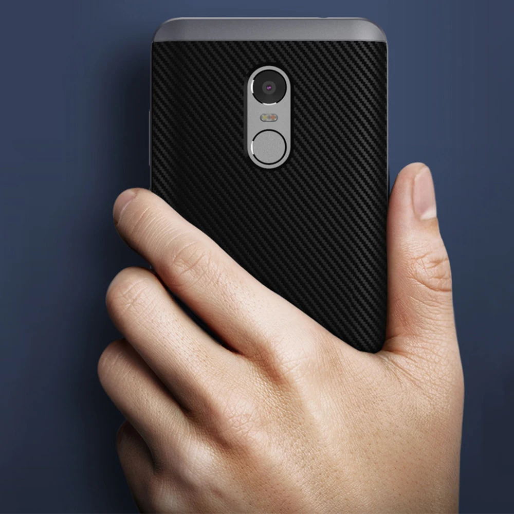 2 IN 1 Carbon Fiber TPU+PC Back Cover Case For Xiaomi Redmi Note 4