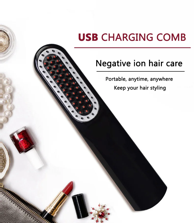 NASV Wireless Hair Straightener brush with Power Bank Travel Size  USB rechargeable cordless hair straightener comb