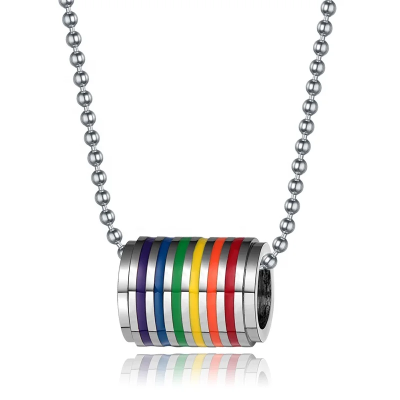 

High Quality Unisex 316L Stainless Steel Rainbow Tube Pendant Necklace, Silver