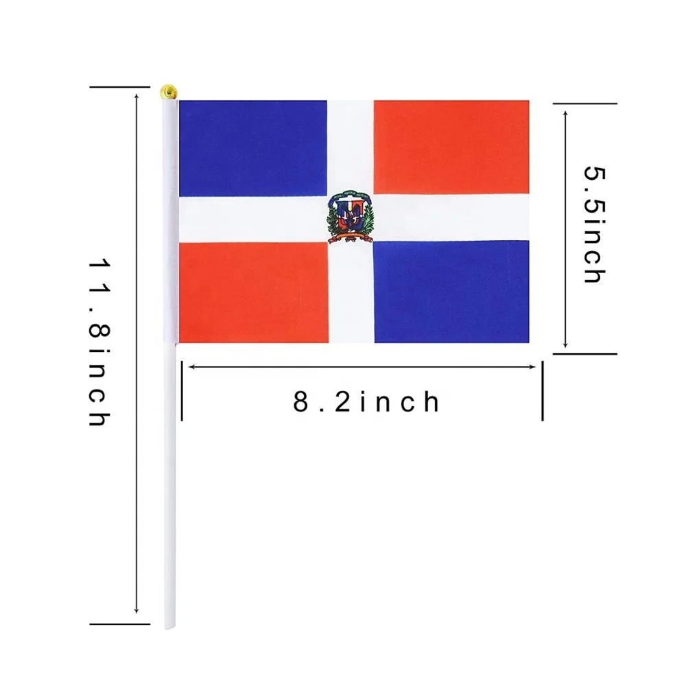 

Mini Polyester Dominican Republic Hand Waving Flag Small Hand Flags with Plastic Sticks