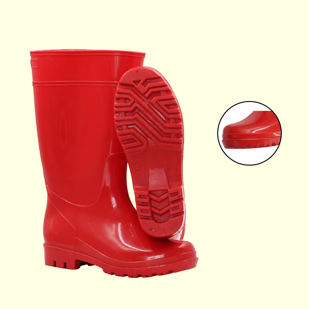 

100% PVC Material Factory Hot Sales Waterproof Rain Boots For Work, Red upper red sole