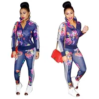 

Two Pieces Set Women's Tracksuits Autumn Floral Top and Pants Zipper Casual Sweatsuit Long Sleeve Printing Spring Outfits Set