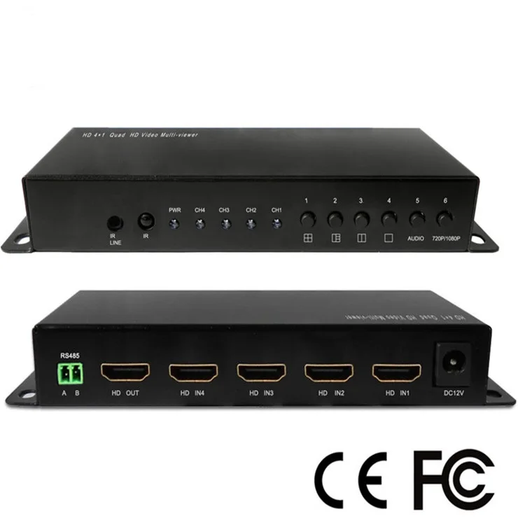 

4*1 HD Quad Screen Splitter VGA DVI AV Input Capture HD Multiple Videos to Display Screen Splitter Support Different PC System, Black