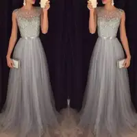 

fashion design party wedding satin gauze light gray floor- long evening dress fish cut for ladies 203804