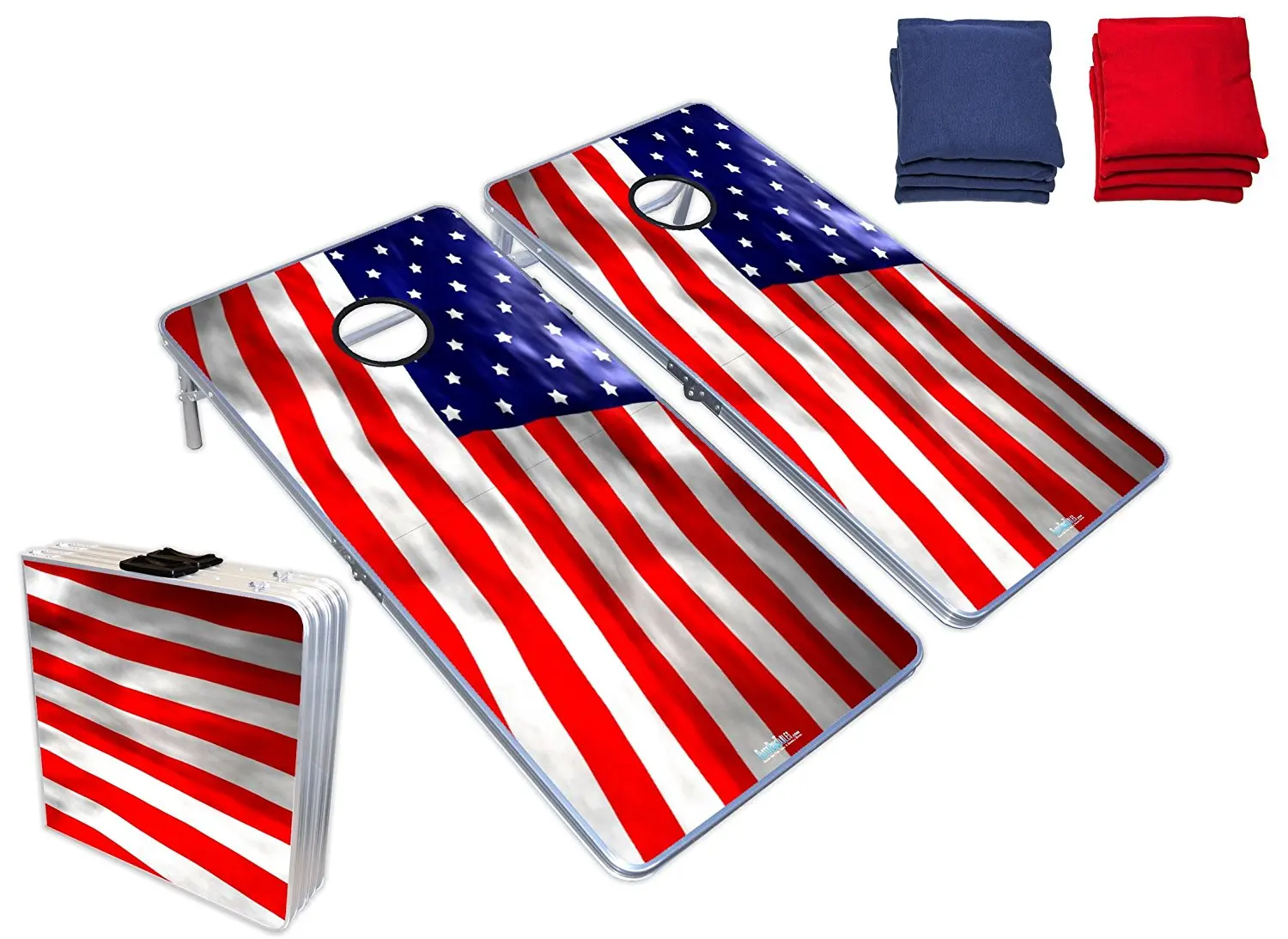 Cornhole Boards Bag Toss Game Set w/ Optional Glow Lights & Bluetooth Speaker - Party Pong Logo