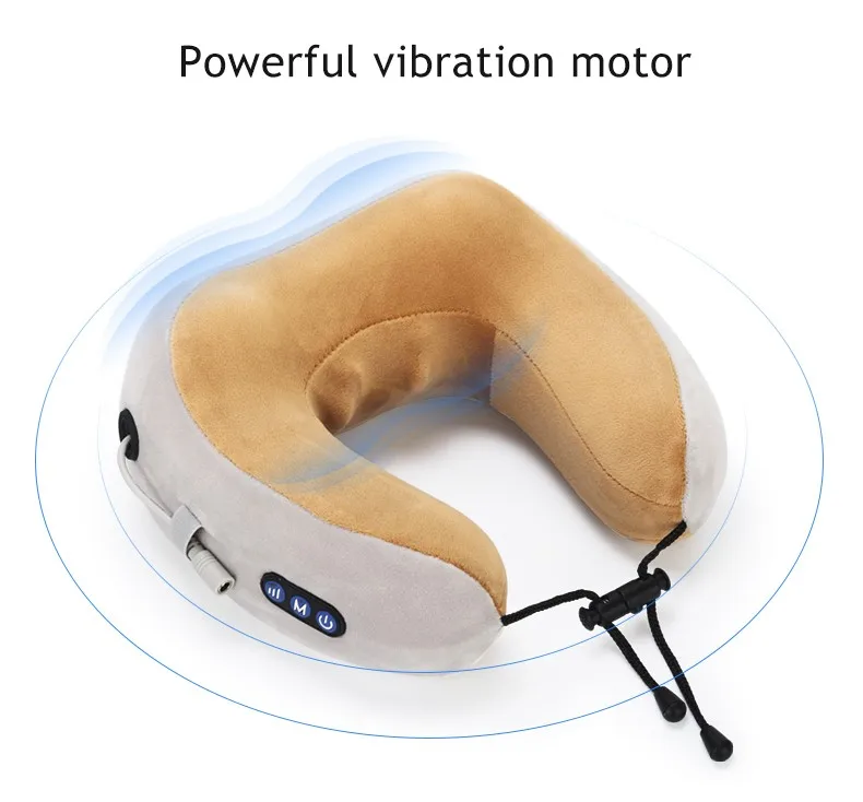 Rechargeable Electric Travel Neck Pillowu Shaped Memory Foam Kneading And Vibration Neck Massage 9183