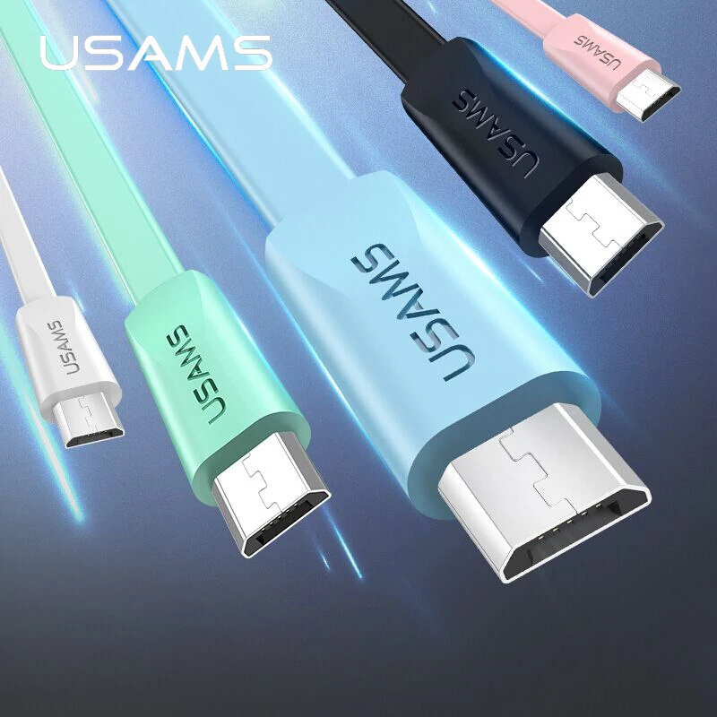 

USAMS US-SJ201 1.2m U2 TPE Micro Flat USB Charging Cable Noodle Data Charger Cable For Android, Black/blue/white/green/pink