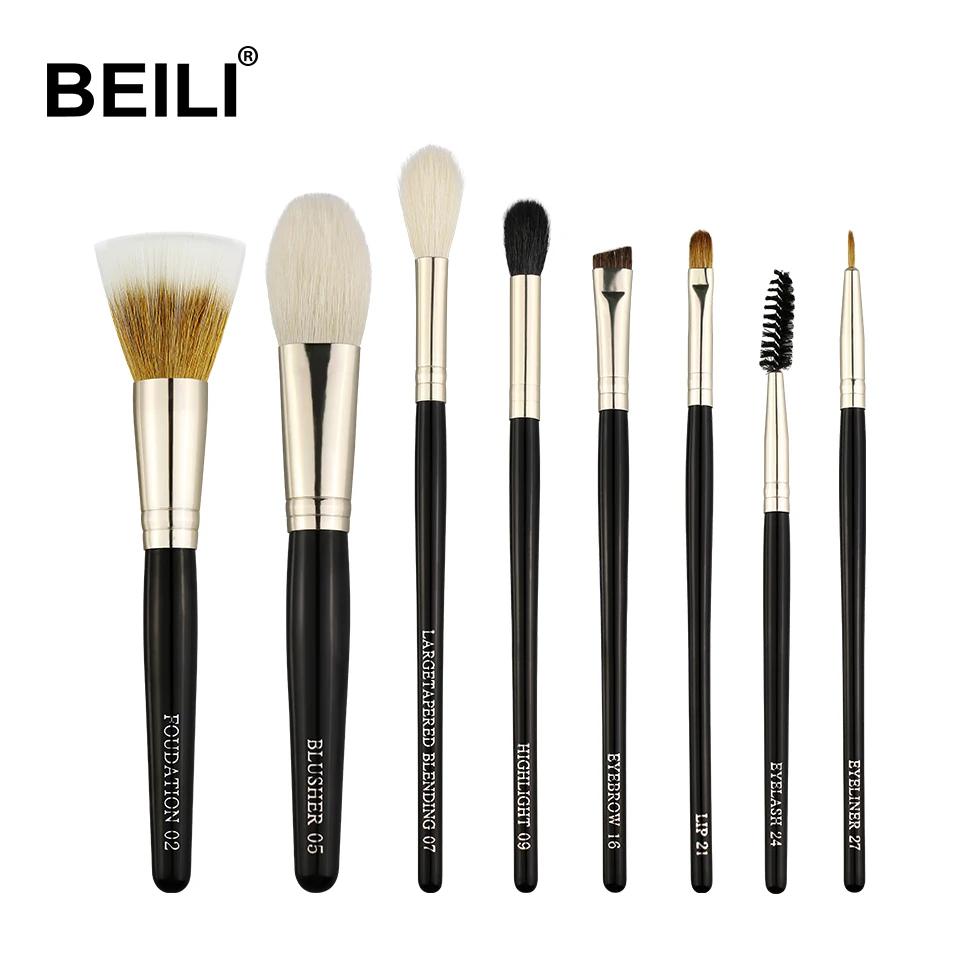 

BEILI Professional 8 Pcs Black Makeup Brushes Set Cosmetic Soft Natural bristles Blending Concealer Foundation Powder SET-J-8