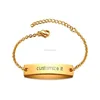 China factory custom logo saying words blank text gold plated stainless steel bar message bracelet