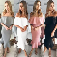 

Exclusive Explosion Models Sexy Off-The-Shoulder Ruffled Bag Hip Dress Women's Clothing