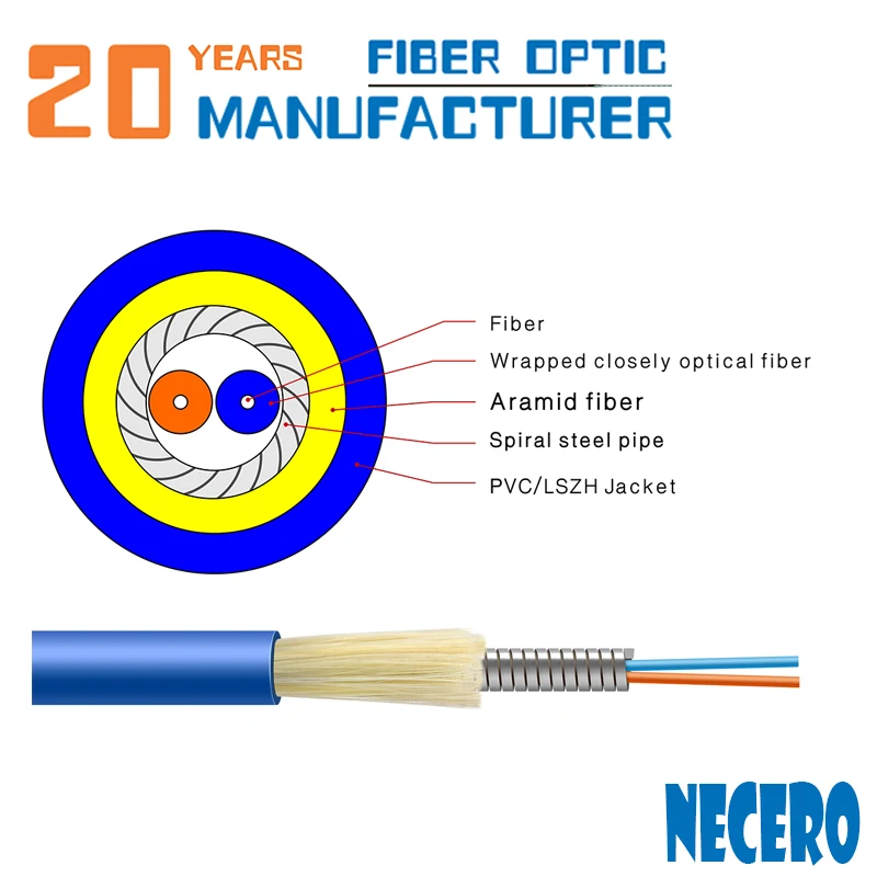 Indoor 2 core armoured fiber optic cable By 20 years factory Necero - ANKUX.COM