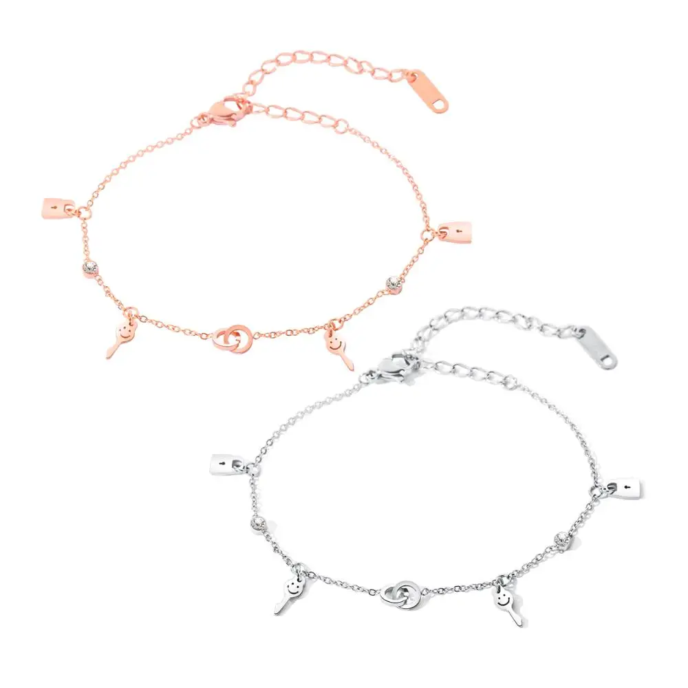 

Fashion jewelry rose gold stainless steel women anklet bracelet lock key chain bracelet