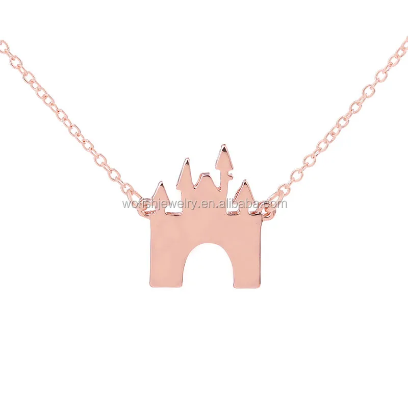 

Rose gold cartoon castle necklace