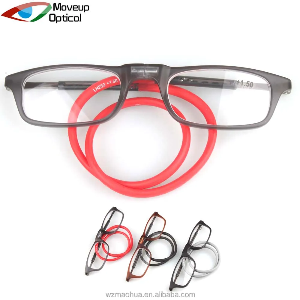 

Moveup optical hot sell funny magnetic click reading glasses hang neck cheap plastic click reading glasses custom logo, N/a