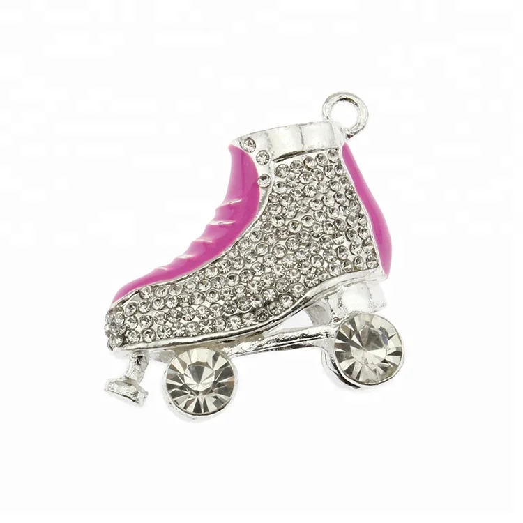 

High Quality 3D Rhinestone Crystal Roller Skates Pendant, Pink and blue