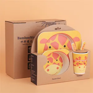 Image of 100% natural bamboo fiber children kids baby dish plate set