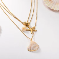 

BAOYAN Ocean Beach Gold Plated Stainless Steel Star Conch Shell Charm Necklace